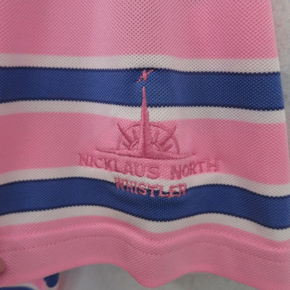 RLX Ralph Lauren Polo Shirt Mens Large Pink Striped Nicklaus North Whistler Golf